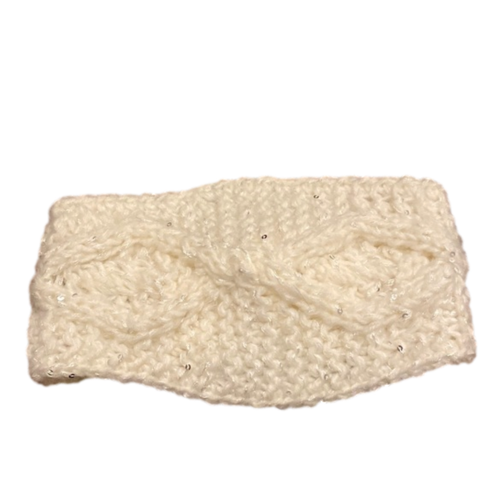 D&Y Knit Cream Adjustable Winter Headband Ear Warmer with Sparkle Sequins